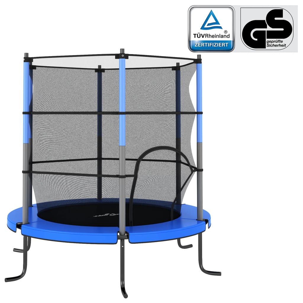 trampolinsæt med sikkerhedsnet 140x160 cm rund blå -